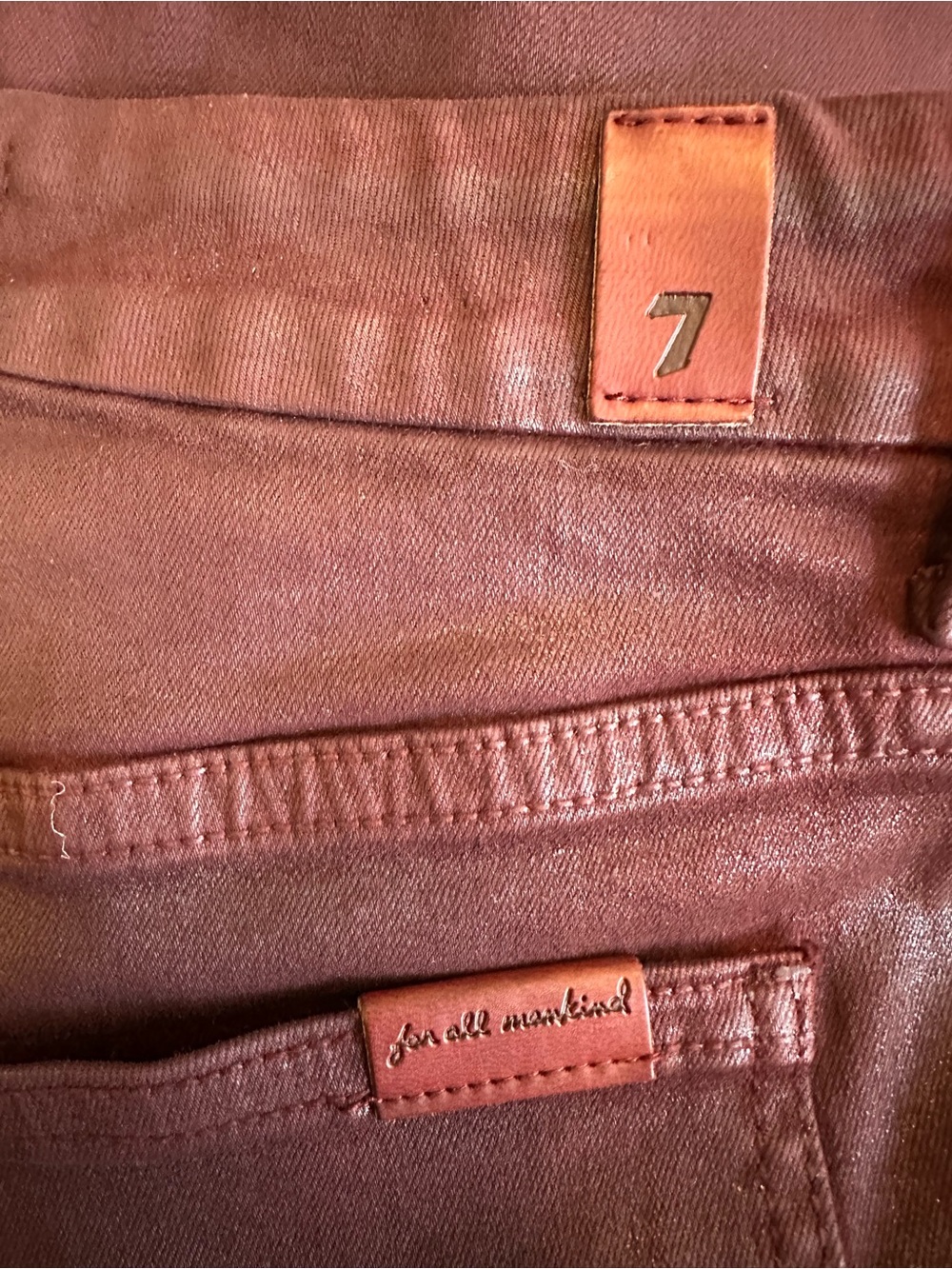 7 For All Mankind Coated Ultra High Rise Flare Jeans Burgundy Size 25 - Picture 4 of 11